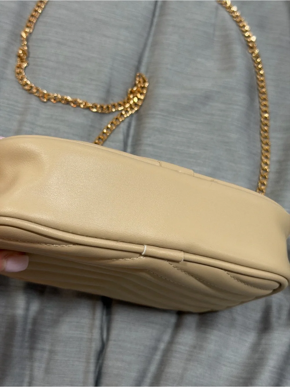a new day Beige Quilted Crossbody with Gold Chain Strap